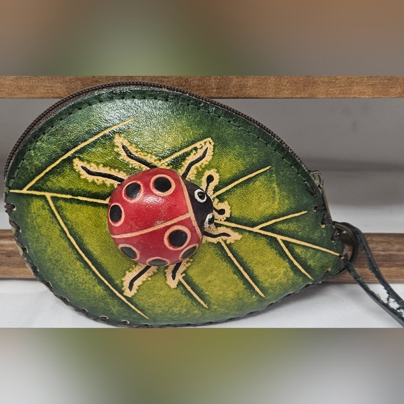 Ladybug Leather Wristlet Change Purse - Picture 1 of 4